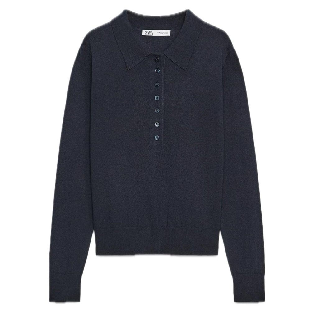 ZARA NAVY LONG SLEEVES POLO SWEATER